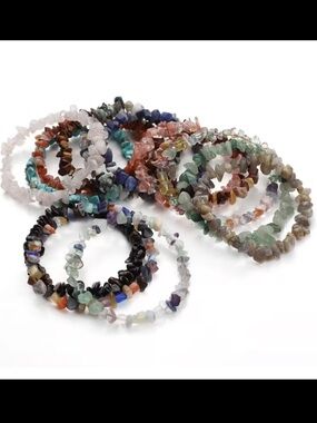 12 Pieces Natural Stones Chip Stretch Bracelet Set - Women Jewelry